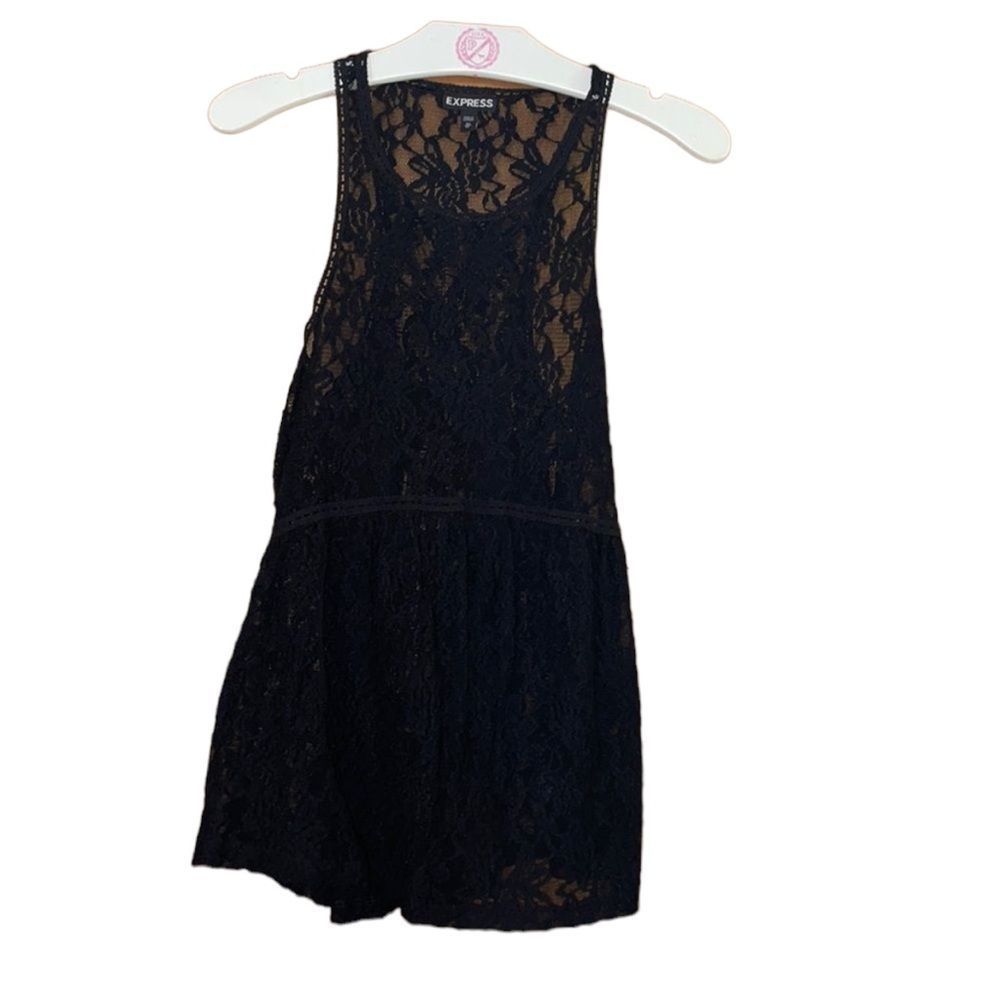 •EXPRESS• black Racerback sheer with roses 🌹 high neck tank top on size XS - Picture 1 of 6